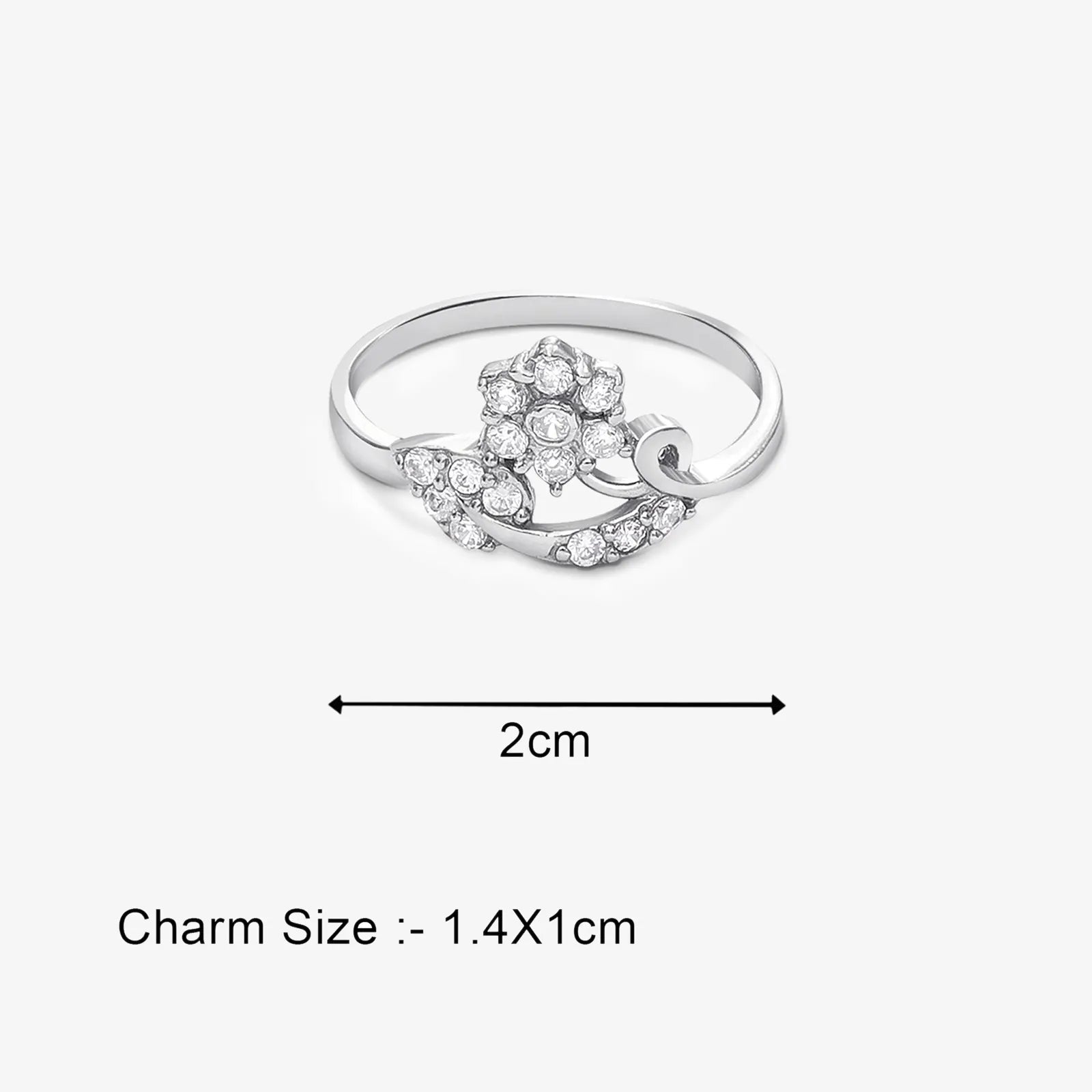 Silver CZ Floral Design Leaf Ring - Tweov Jewels