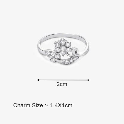 Silver CZ Floral Design Leaf Ring - Tweov Jewels
