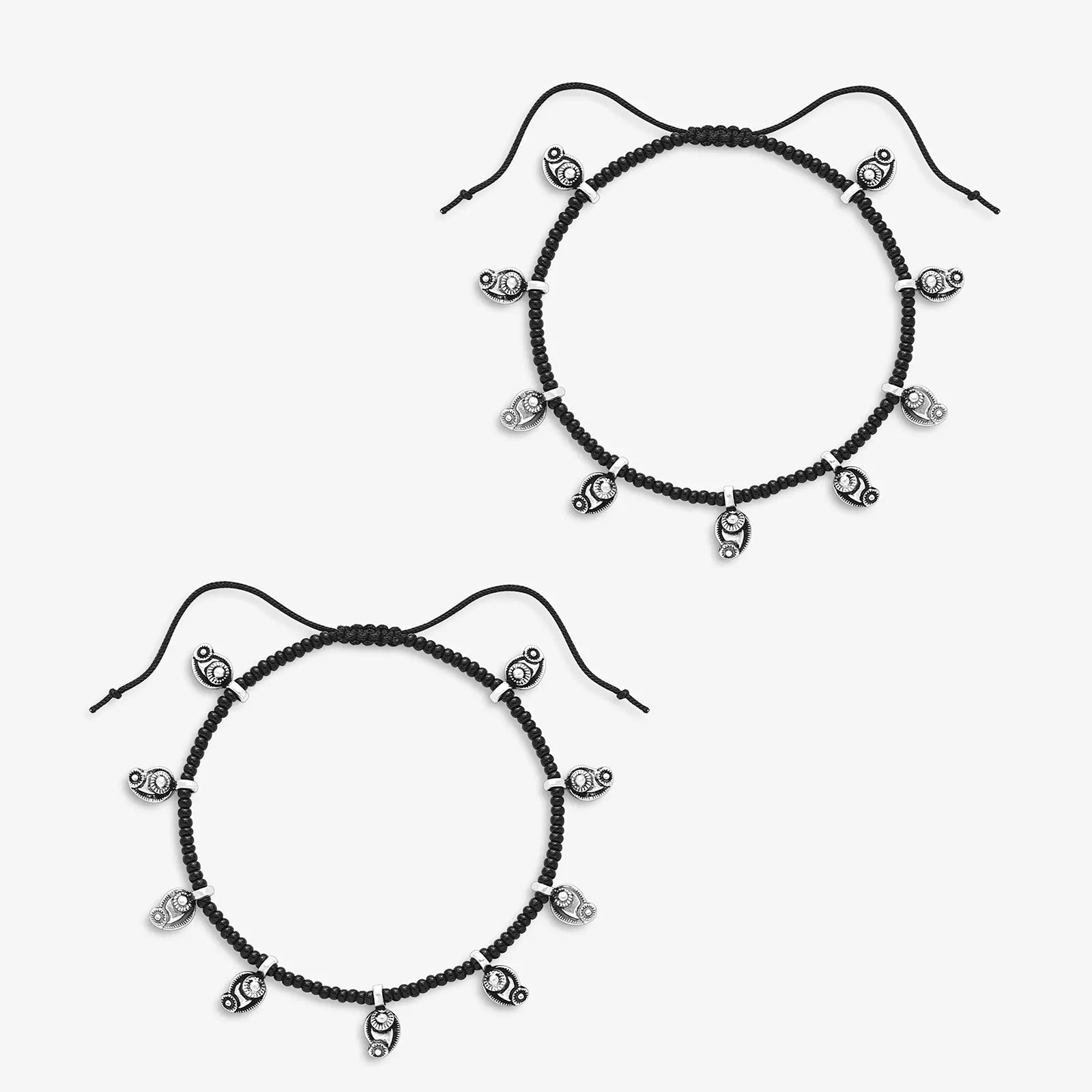 Mango Design Silver Black Thread Anklet - Tweov Jewels