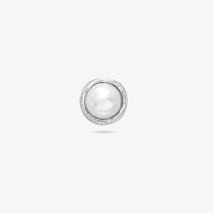 Silver Round White Pearl Stud Earrings
