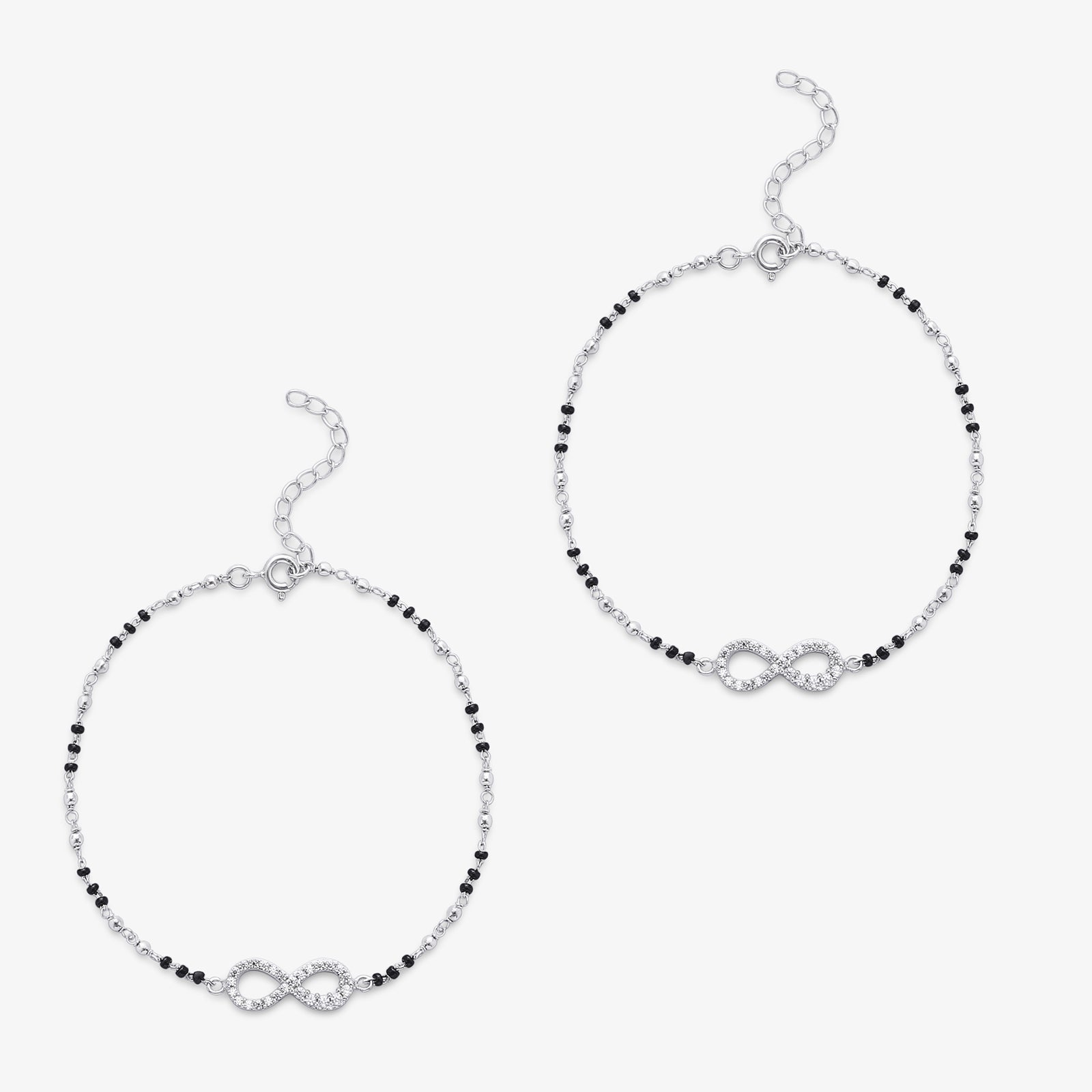 Cz Infinity Black Bead Silver Anklet