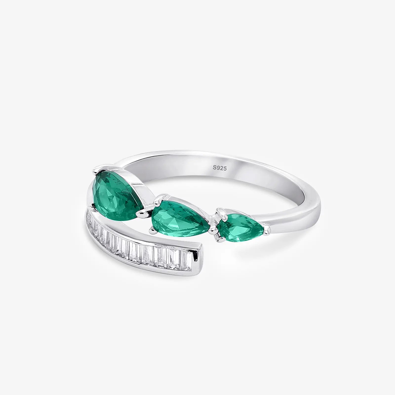 Green Stone Studded Spiral Silver Ring - Tweov Jewels