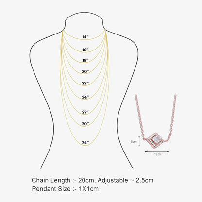 Rose Gold Plated CZ Studded Square Pendant with Chain - Tweov Jewels