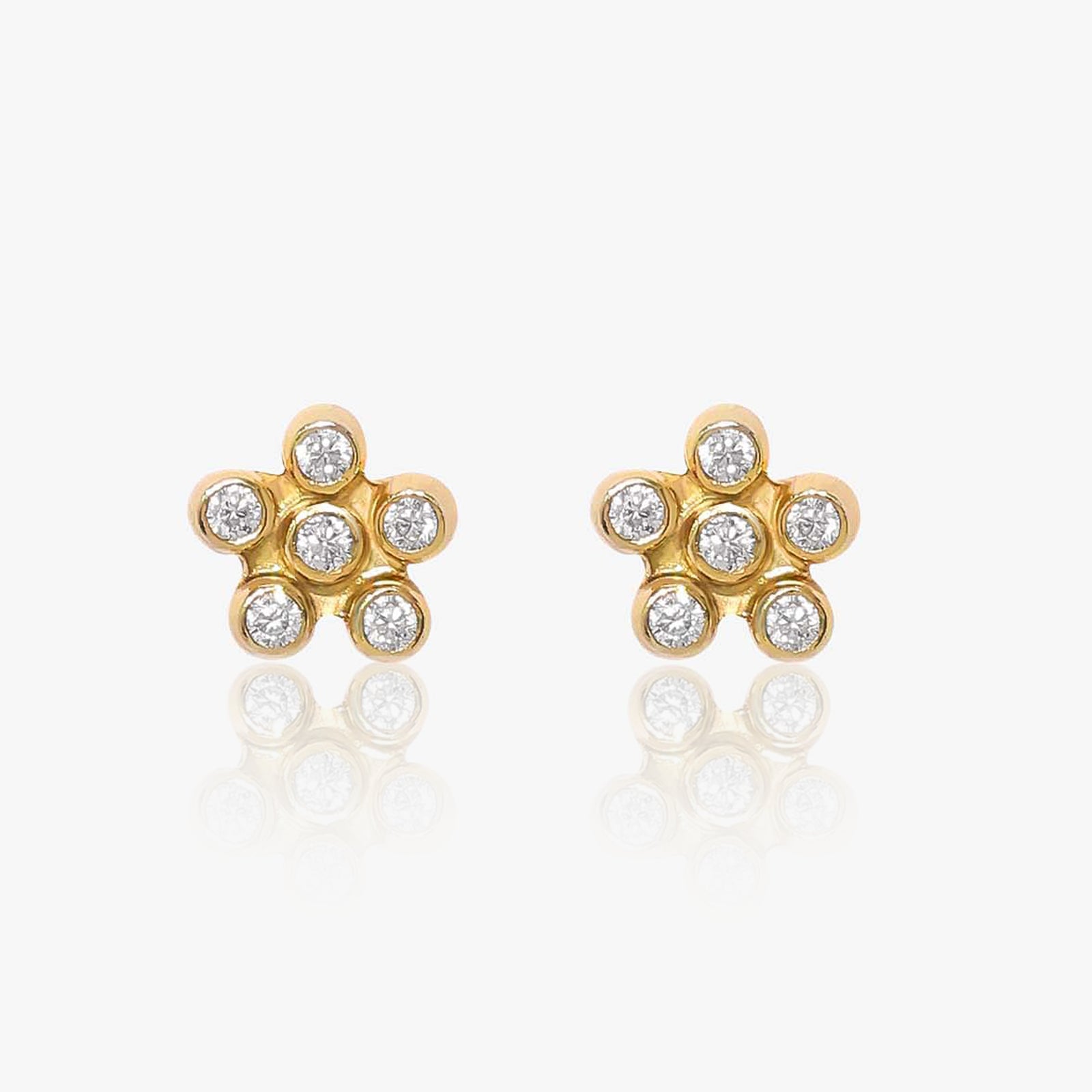 Gold Plated CZ Floral Design Silver Stud
