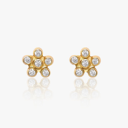 Gold Plated CZ Floral Design Silver Stud