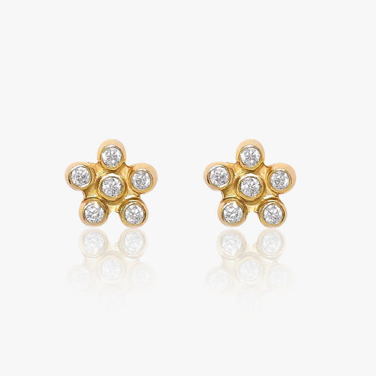 Gold Plated CZ Floral Design Silver Stud