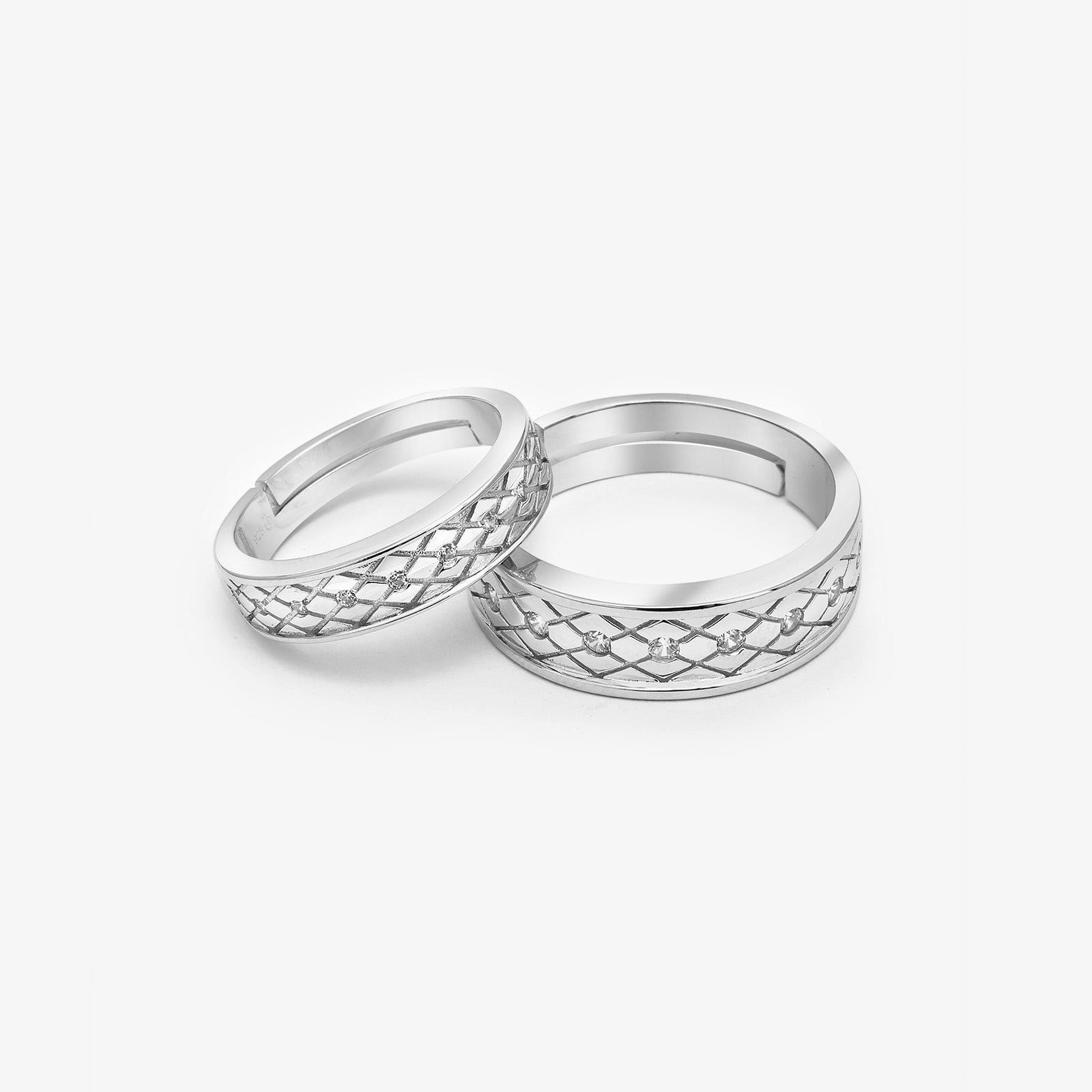 Lattice Bond Couple Rings for Men & Women – 925 Sterling Silver Rhodium Plated