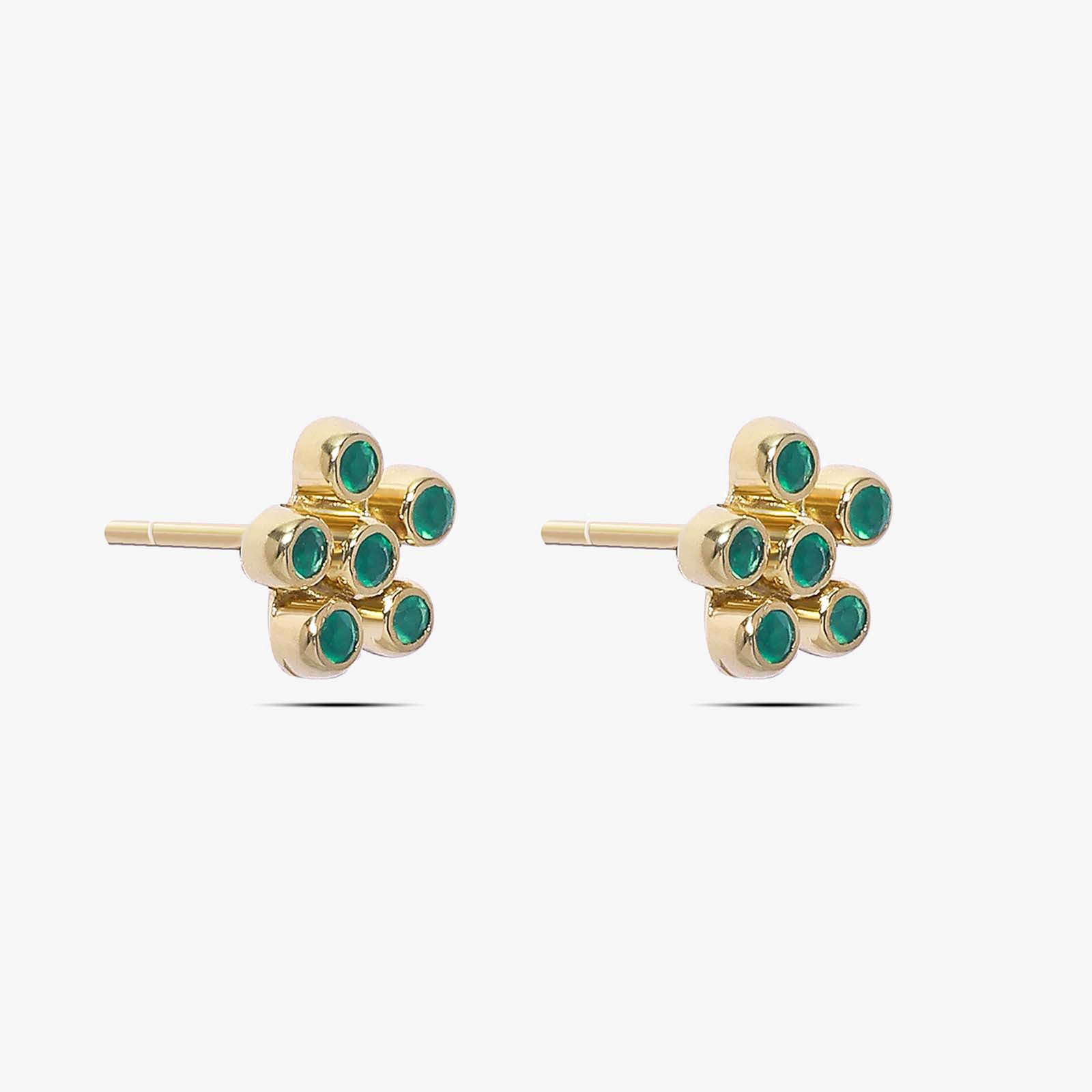 Gold-Plated Floral Design Green Stone Silver Stud Earring - Tweov Jewels