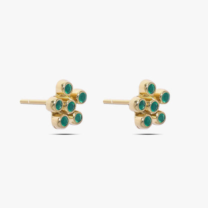 Gold-Plated Floral Design Green Stone Silver Stud Earring - Tweov Jewels