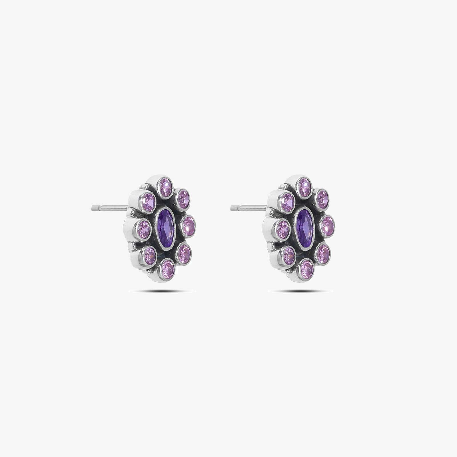 Oxidized Oval Purple Stone Studded Silver Stud - Tweov Jewels