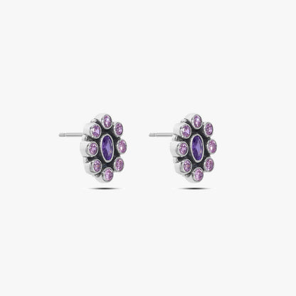 Oxidized Oval Purple Stone Studded Silver Stud - Tweov Jewels