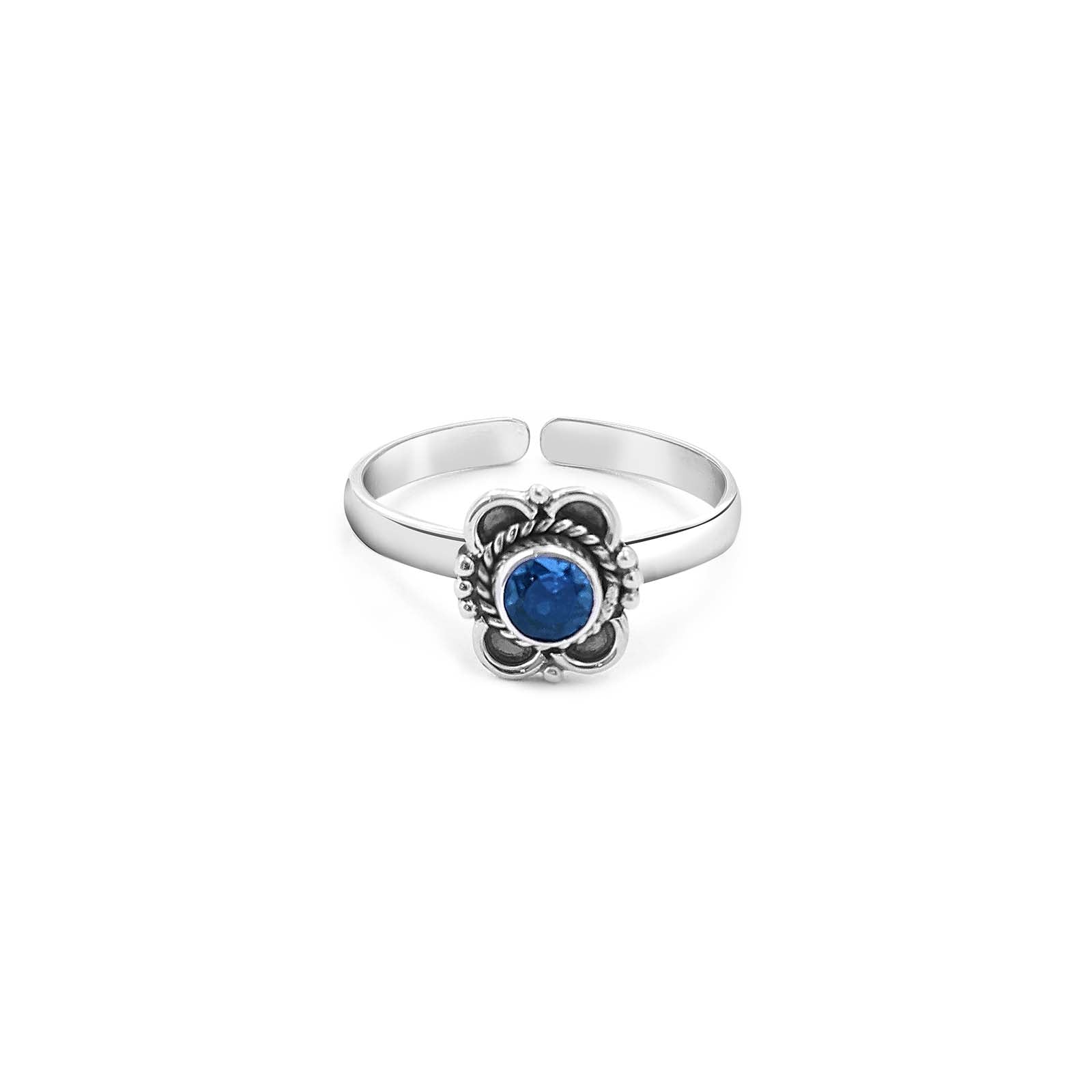 Silver Blue Stone Floral Shaped Toe Ring