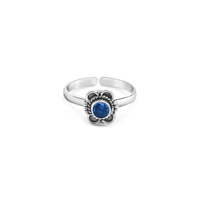 Silver Blue Stone Floral Shaped Toe Ring