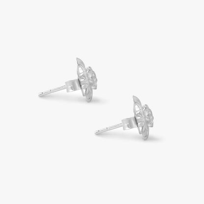 Glossy Floral Design Silver Stud Earrings - Tweov Jewels