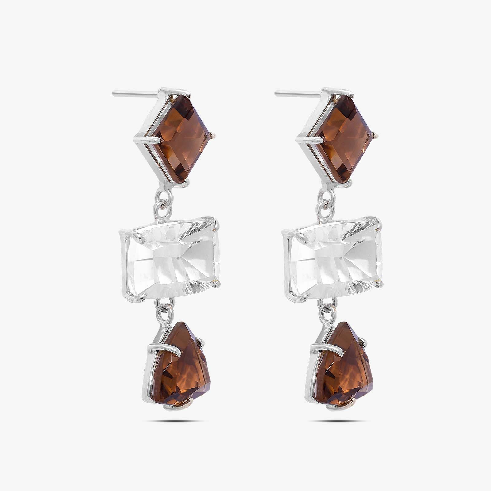 Multicut Brown AD Stone Silver Earrings - Tweov Jewels