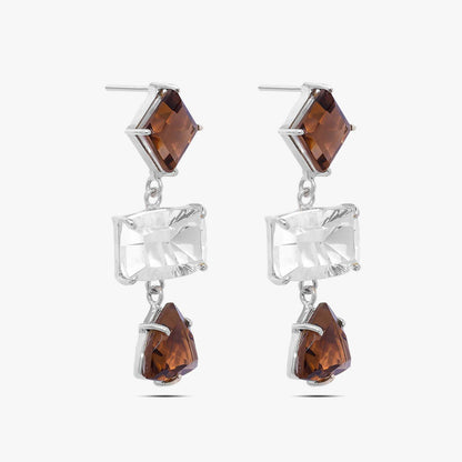 Multicut Brown AD Stone Silver Earrings - Tweov Jewels