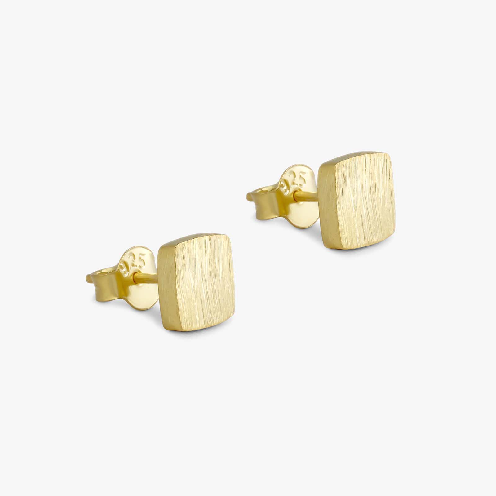 Pure Silver Stud Earrings - Gold Plated With Modern Cubes - Tweov Jewels
