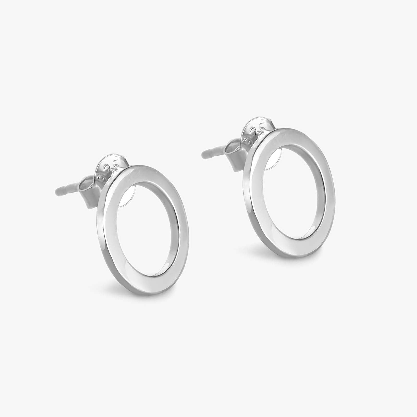 Pure Silver Stud Earrings - Polished Hoop Design - Tweov Jewels