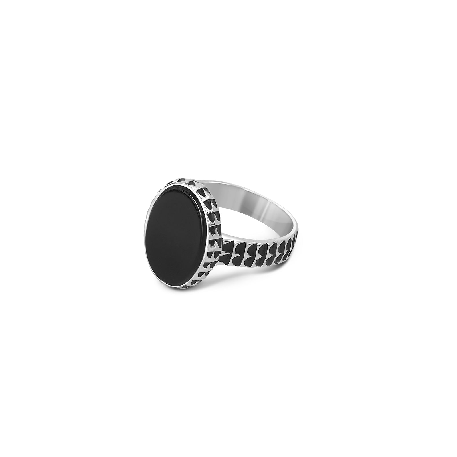 Pure 925 Silver Ring - Carved With Oval Black Onyx - Tweov Jewels