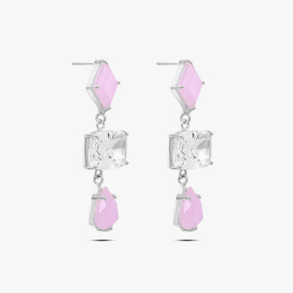 Multicut Pink Stone Long Silver Earrings - Tweov Jewels