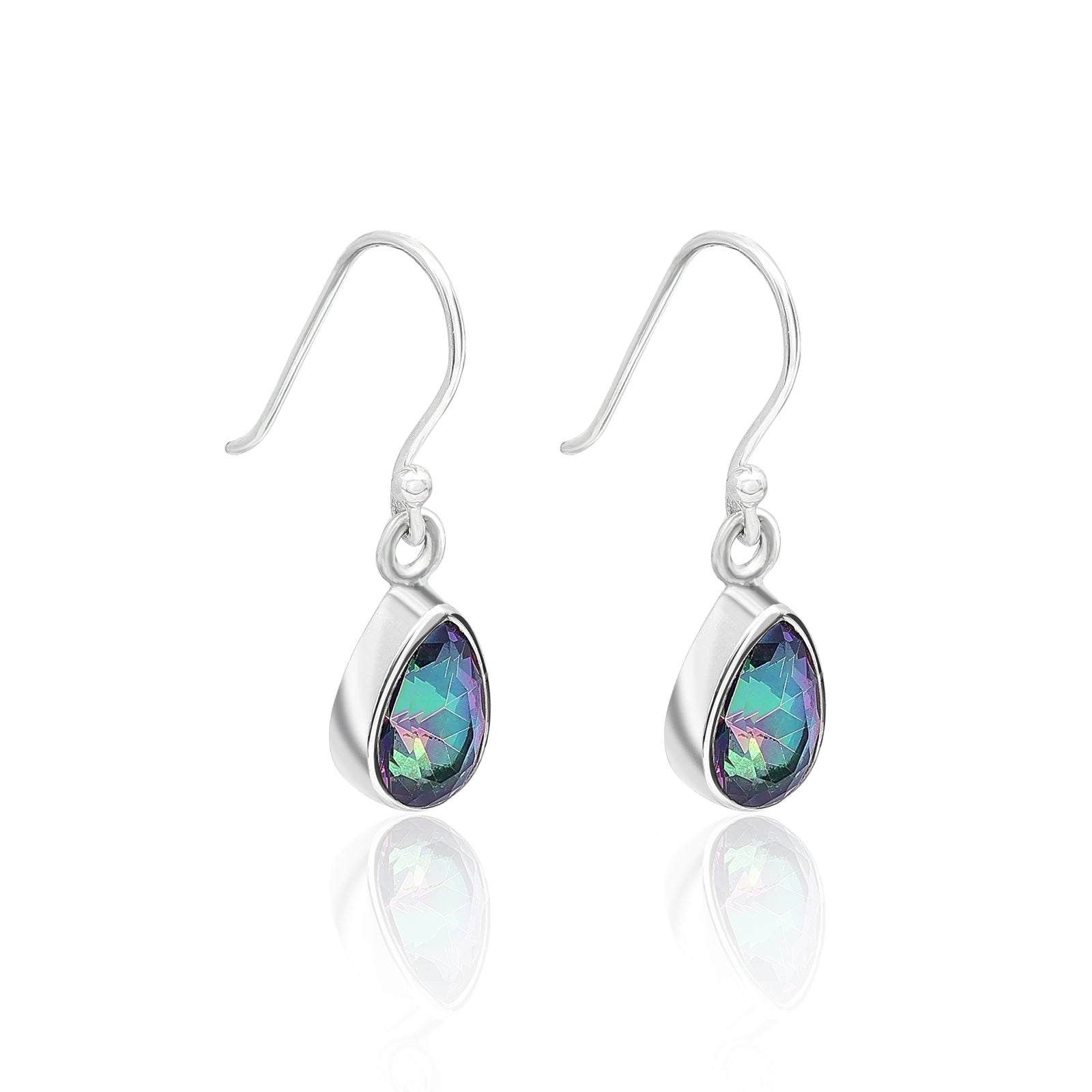 Drop Shape Rainbow Mystic Topaz Silver Earrings