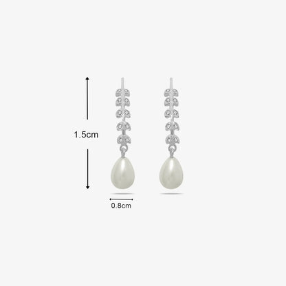 CZ Long Silver Pearl Earrings - Tweov Jewels