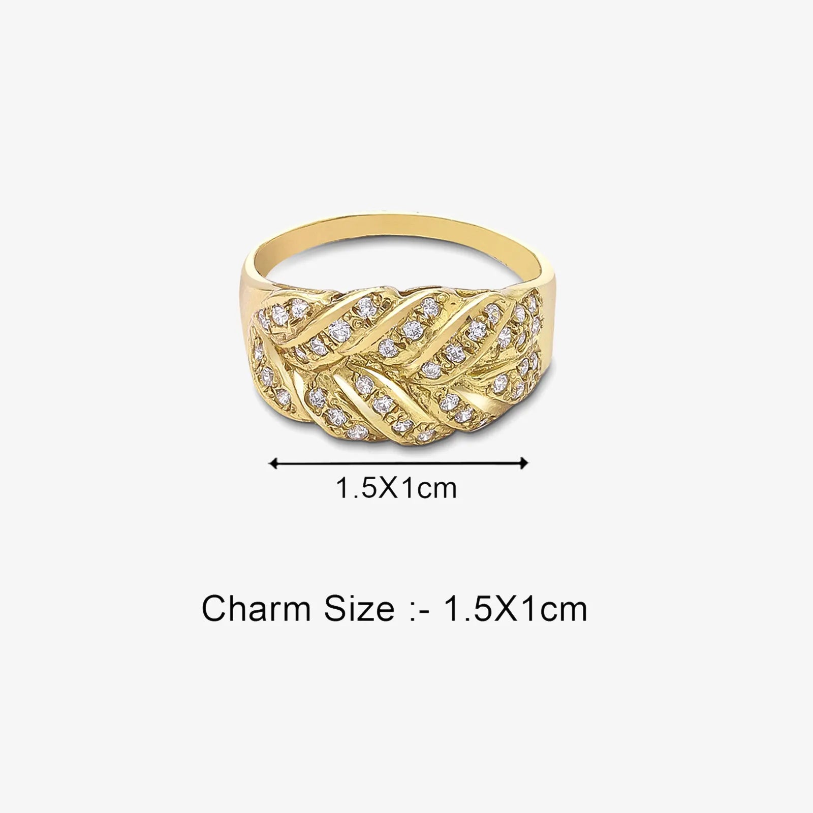 Gold Plated AD Wide Silver Leaf Ring - Tweov Jewels