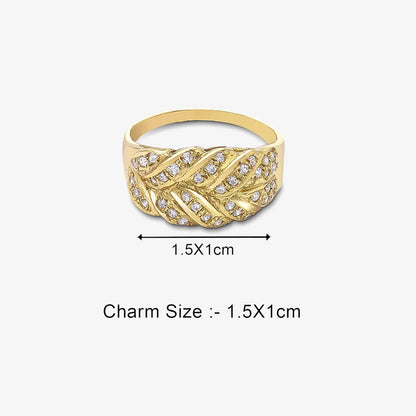 Gold Plated AD Wide Silver Leaf Ring - Tweov Jewels