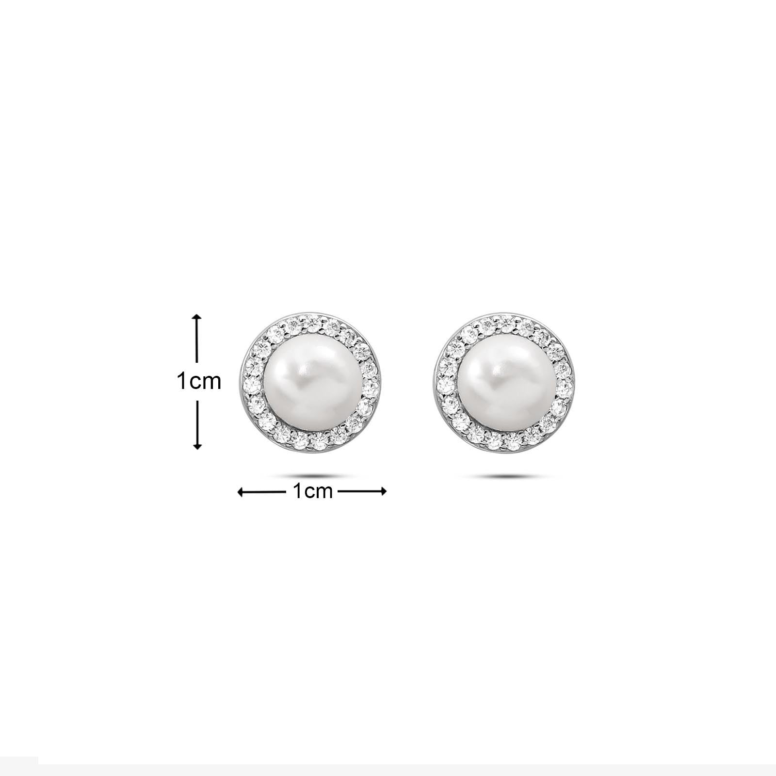 Silver CZ Pearl Stud Earrings for Women - Tweov Jewels