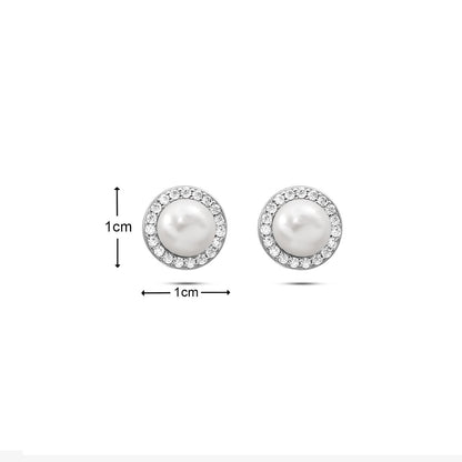 Silver CZ Pearl Stud Earrings for Women - Tweov Jewels
