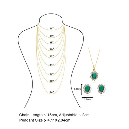 Pure Silver Jewellery Sets - Royal Emerald Earrings With CZ Pendant Set - Tweov Jewels