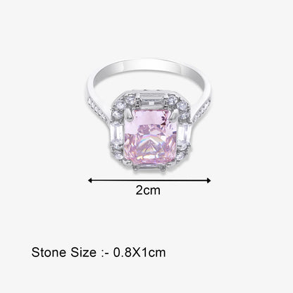 Pink Emerald Cut Diamond Studded Silver Ring - Tweov Jewels