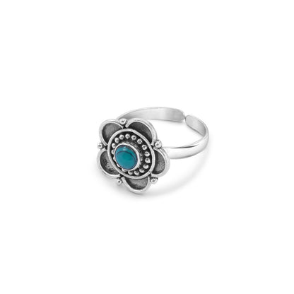 Silver Turquoise Stone Floral Toe Ring