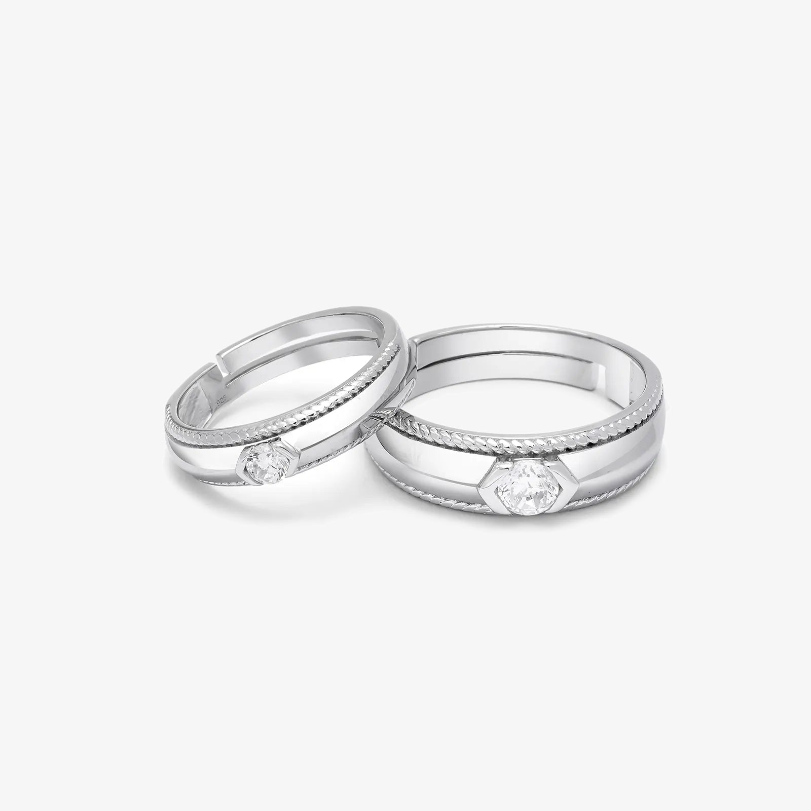 Braided Edge Couple Rings for Men & Women – 925 Sterling Silver Rhodium Plated