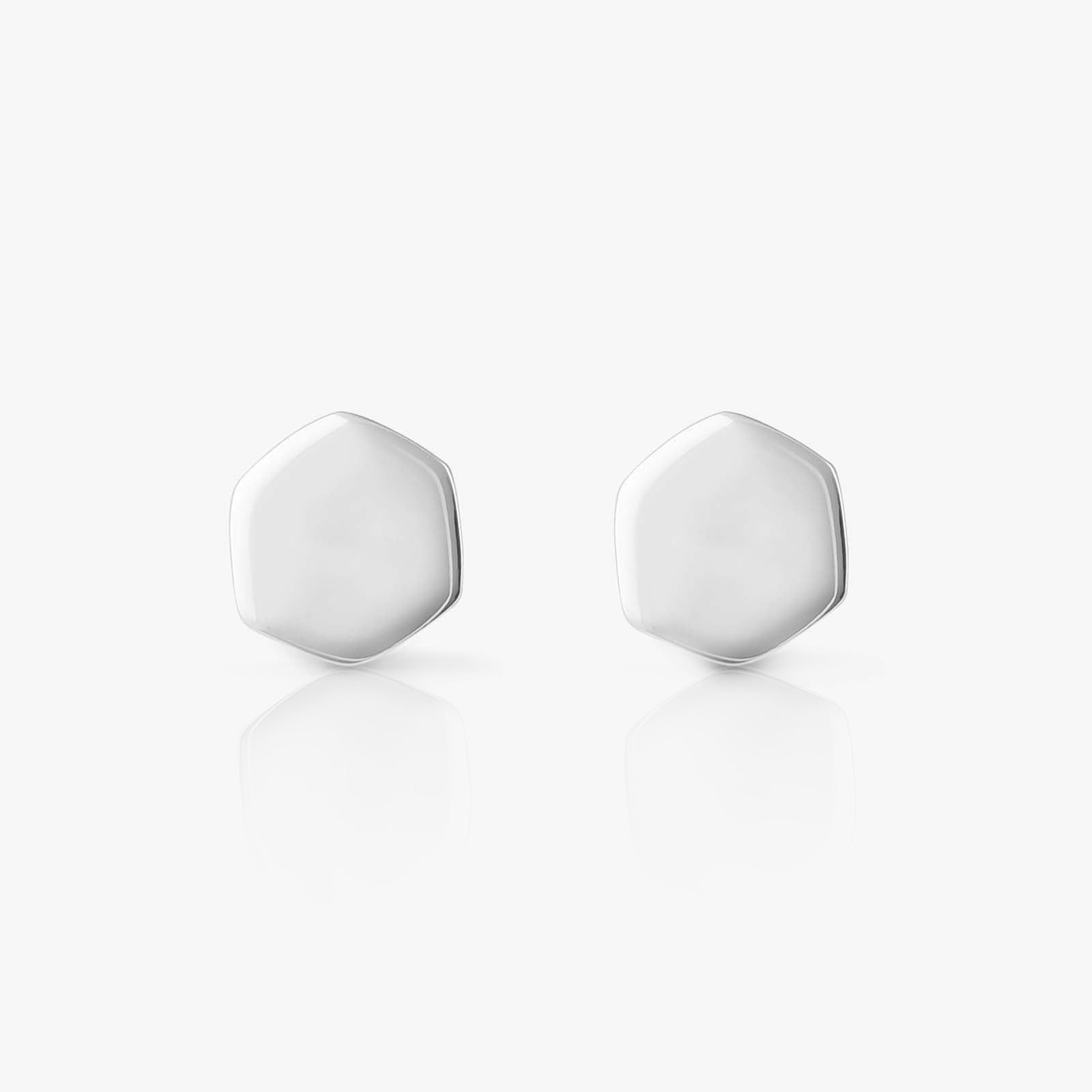 Shiny Hexa Silver Stud Earrings