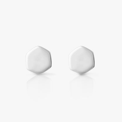 Shiny Hexa Silver Stud Earrings