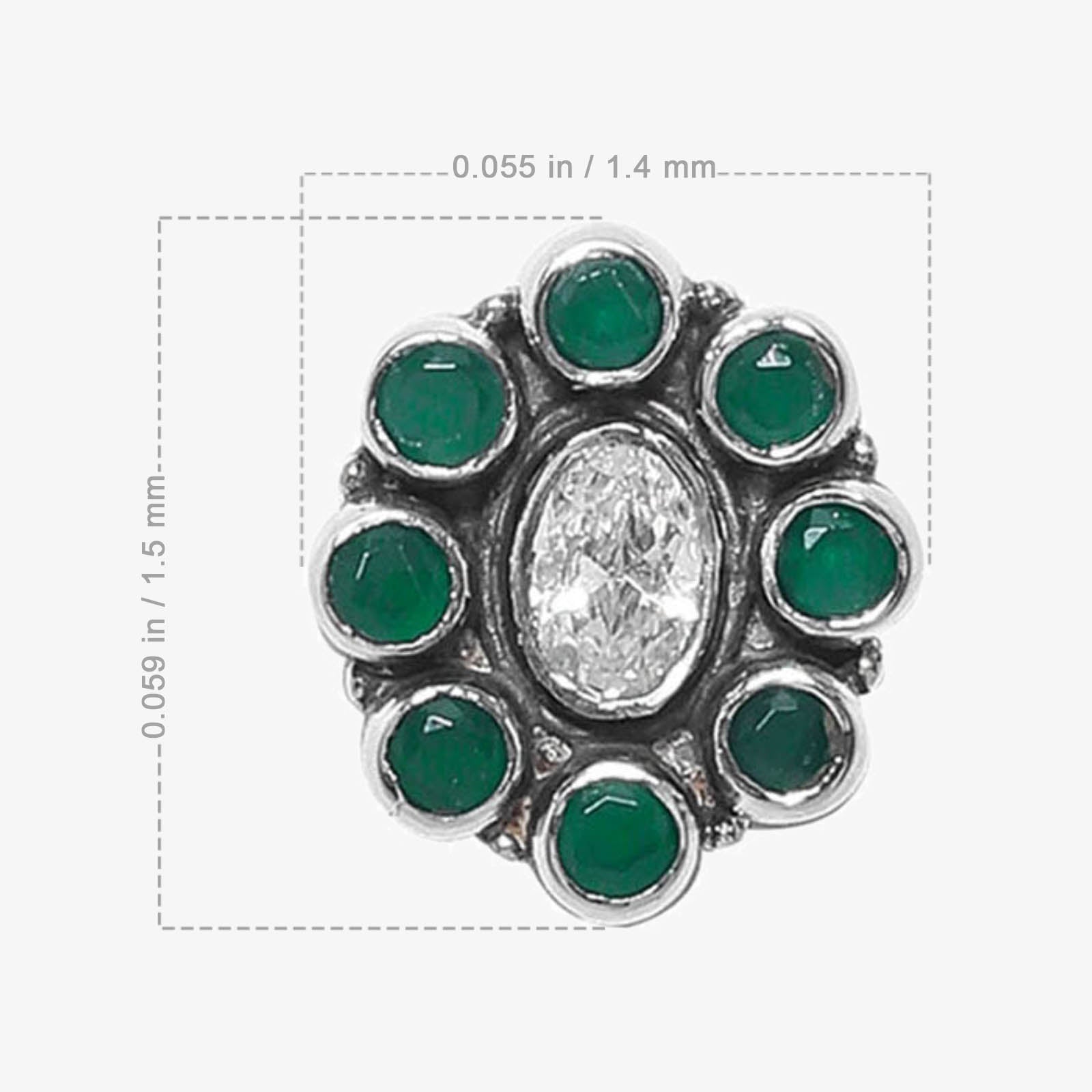 Oxidized Silver Green Stone Stud Earrings - Tweov Jewels