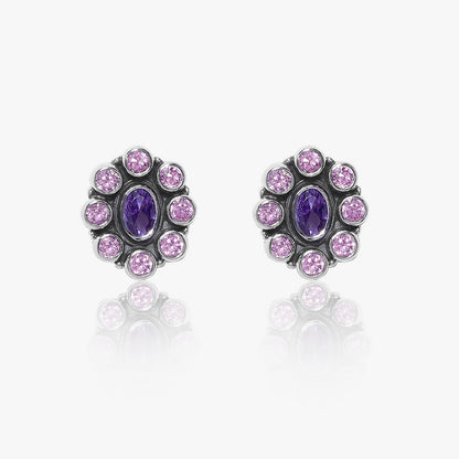 Oxidized Oval Purple Stone Studded Silver Stud