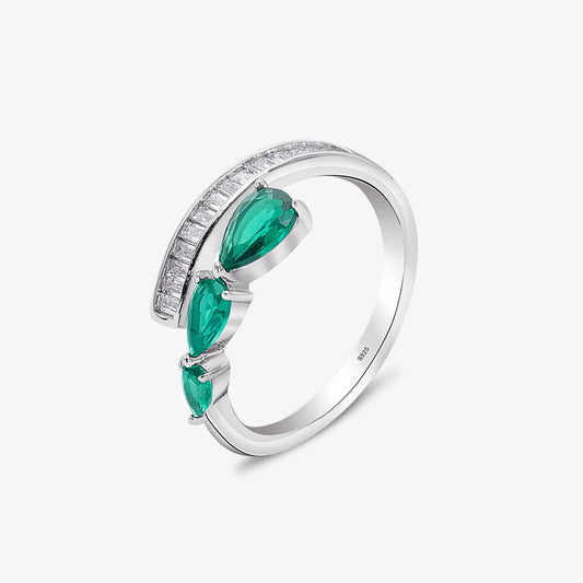 Green Stone Studded Spiral Silver Ring - Tweov Jewels