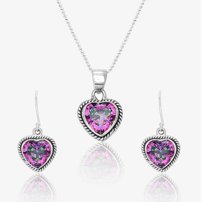 Silver Mystic Topaz Heart Pendant & Earrings Set
