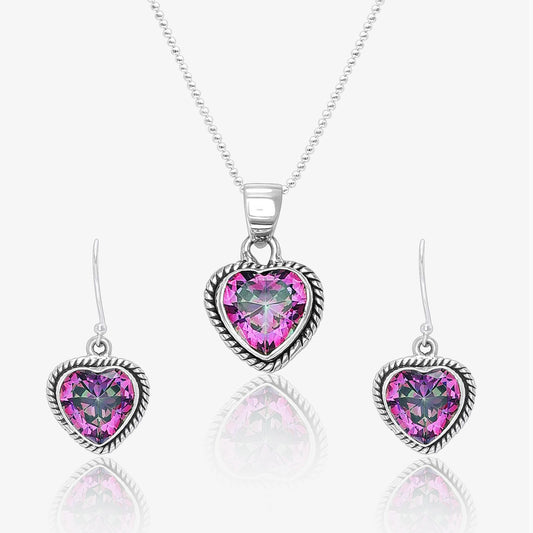 Silver Mystic Topaz Heart Pendant & Earrings Set