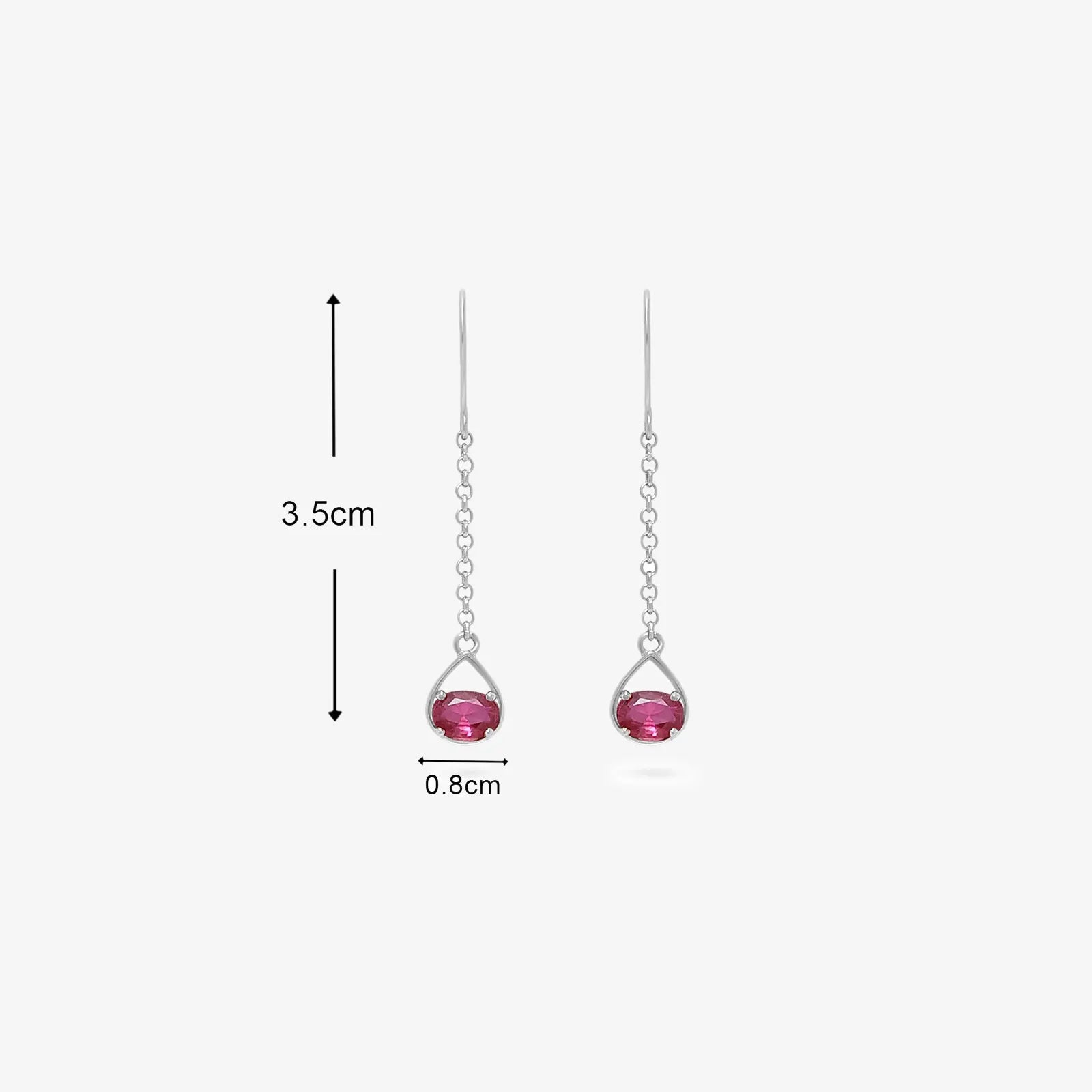 Pure Silver Earrings - Dazzling Ruby Silver Drop Model - Tweov Jewels