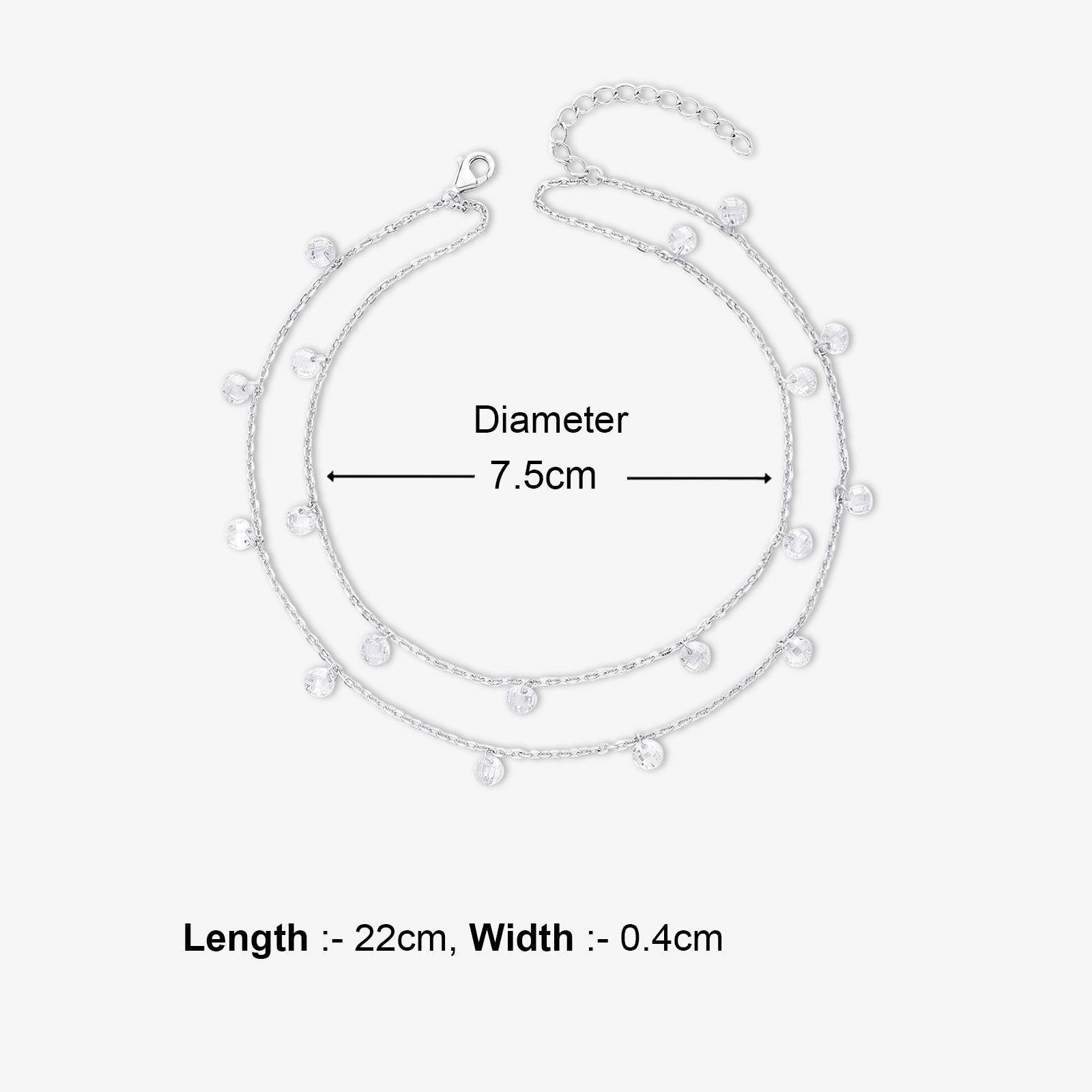 925 Sterling Silver Double Layer Cz Silver Anklet - Tweov Jewels