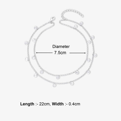 925 Sterling Silver Double Layer Cz Silver Anklet - Tweov Jewels