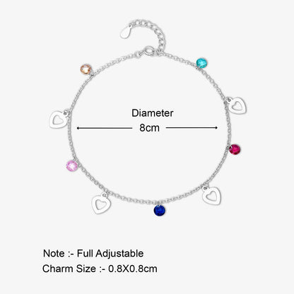 Multicolor Heart Design Gems Beaded Silver Anklet - Tweov Jewels