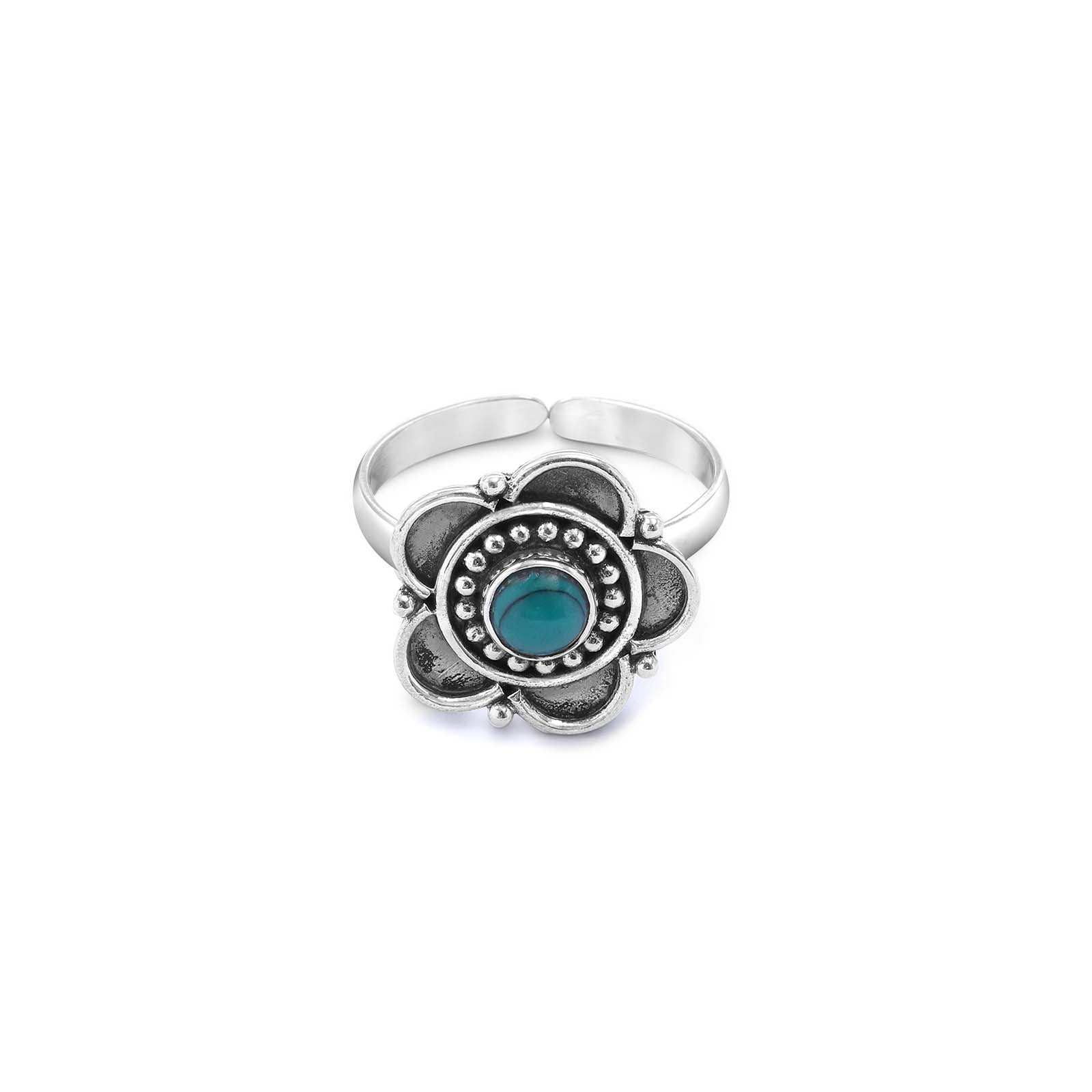 Silver Turquoise Stone Floral Toe Ring