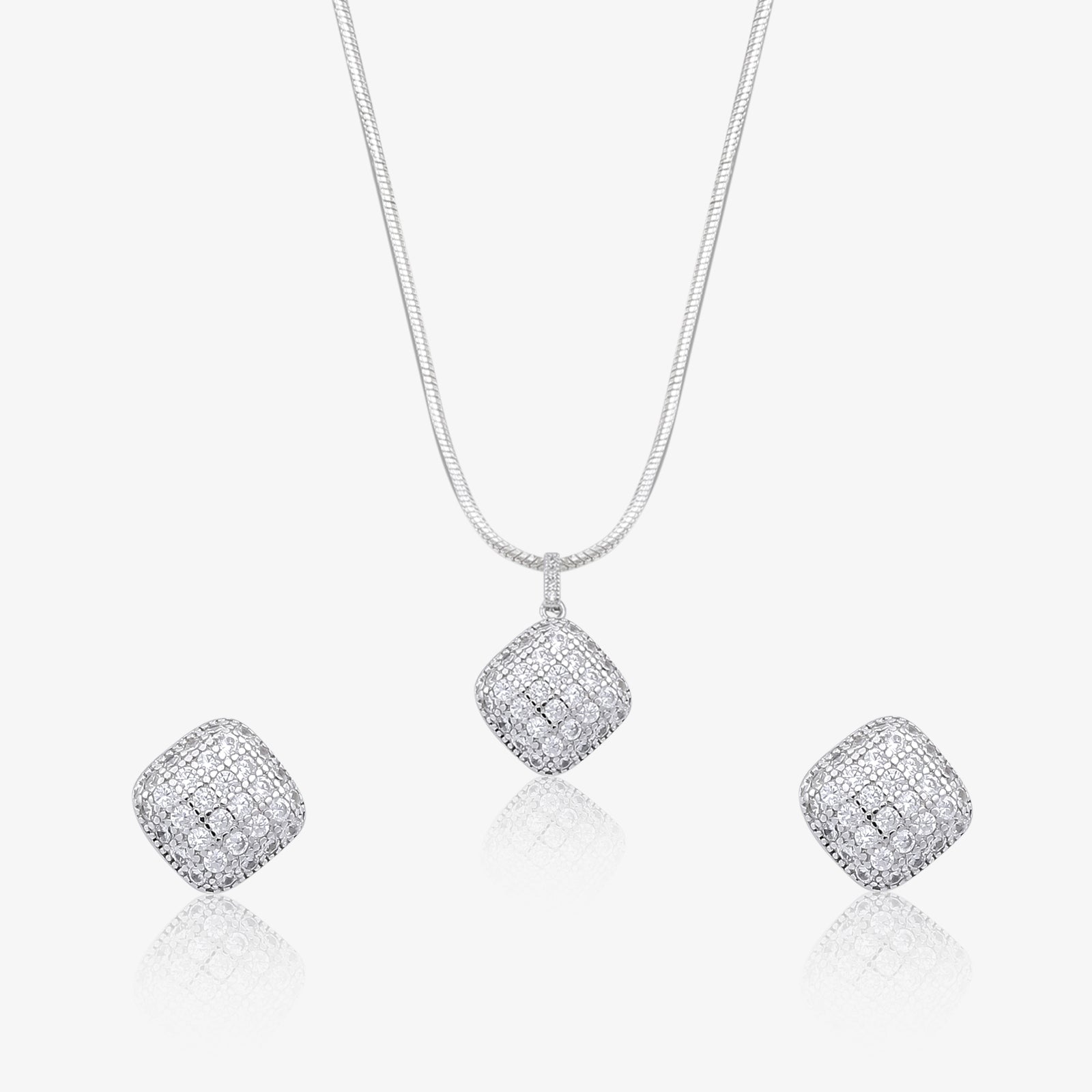 Designer Square Silver Pendant & Earrings Set - Tweov Jewels