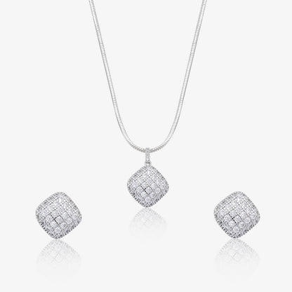 Designer Square Silver Pendant & Earrings Set - Tweov Jewels