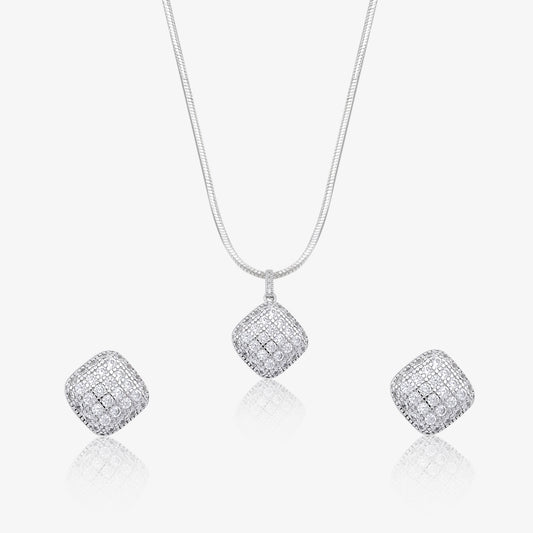 Designer Square Silver Pendant & Earrings Set