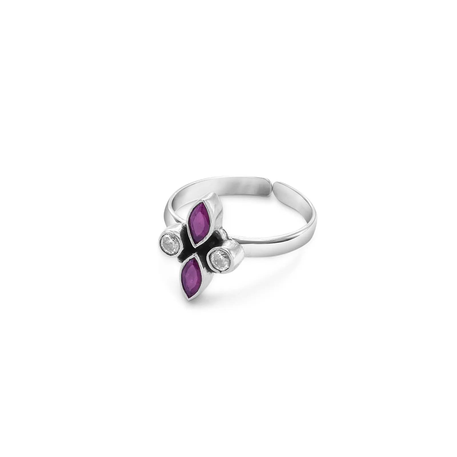 Ruby Marquise Floral Toe Ring For Women – 925 Sterling Silver Rhodium Plated